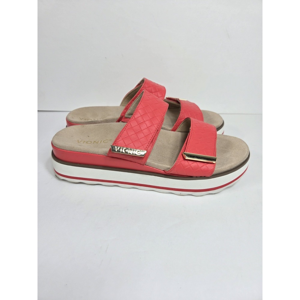 VIONIC Brandie Poppy Platform Slide Sandals Women Sz 10 Flatform Red